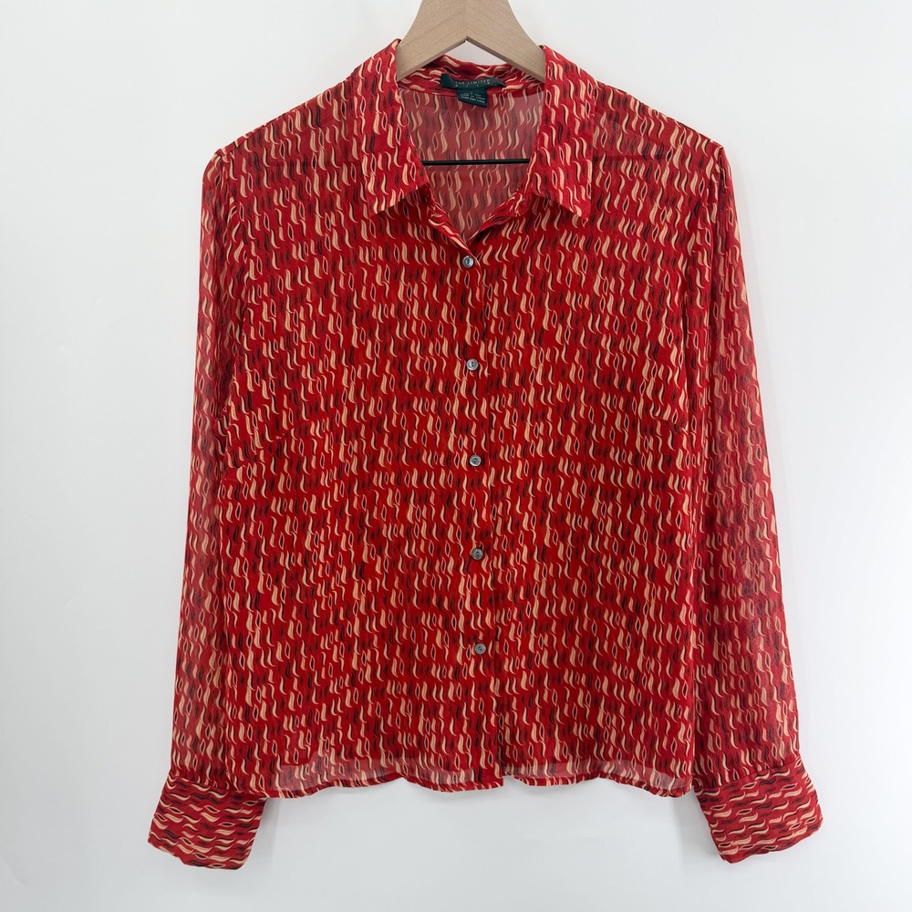 Vintage Y2K The Limited 100% Silk Sheer Button Down Top in‎ Red Flame Size L